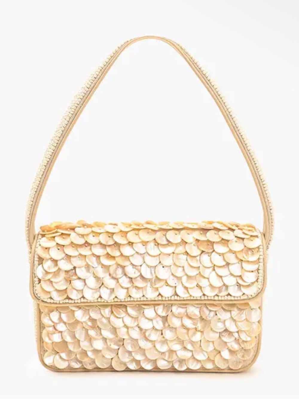 America & Beyond rainbow shell Pearl Sequin Shoulder Bag - Cream NWT